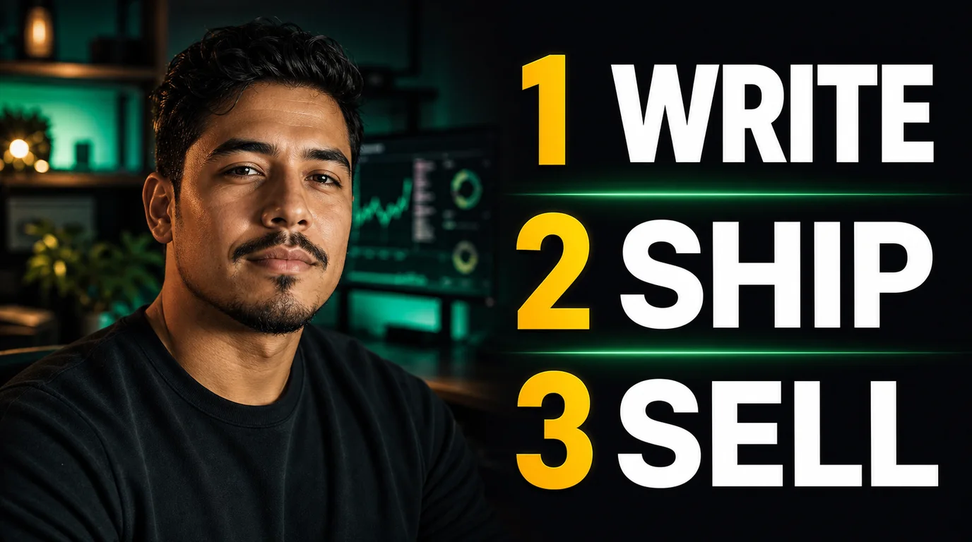 Generated creator thumbnail with the steps Write, Ship, Sell